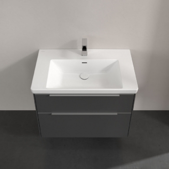 Villeroy & Boch Subway 3.0 Wall Hung 2-Drawer Vanity Unit with Basin 800mm Wide - Graphite with Glossy Aluminium Handle | Product Image