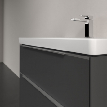 Villeroy & Boch Subway 3.0 Wall Hung 2-Drawer Vanity Unit with Basin 800mm Wide - Graphite with Glossy Aluminium Handle | Product Image