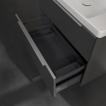 Villeroy & Boch Subway 3.0 Wall Hung 2-Drawer Vanity Unit with Basin 800mm Wide - Graphite with Glossy Aluminium Handle | Product Image
