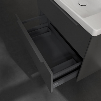 Villeroy & Boch Subway 3.0 Wall Hung 2-Drawer Vanity Unit with Basin 800mm Wide - Graphite with Monochrome Handle