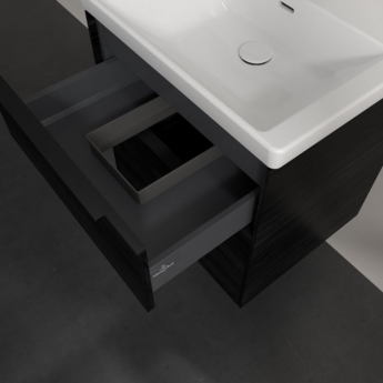 Villeroy & Boch Subway 3.0 Wall Hung 2-Drawer Vanity Unit with Basin 600mm Wide - Black Oak with Volcano Black Handle | Product Image