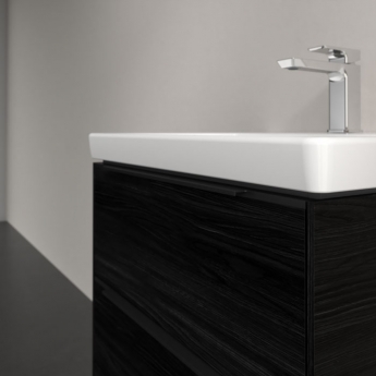 Villeroy & Boch Subway 3.0 Wall Hung 2-Drawer Vanity Unit with Basin 600mm Wide - Black Oak with Volcano Black Handle | Product Image