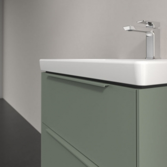 Villeroy & Boch Subway 3.0 Wall Hung 2-Drawer Vanity Unit with Basin 600mm Wide - Soft Green with Monochrome Handle