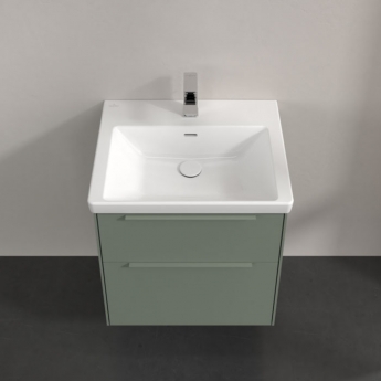 Villeroy & Boch Subway 3.0 Wall Hung 2-Drawer Vanity Unit with Basin 600mm Wide - Soft Green with Monochrome Handle