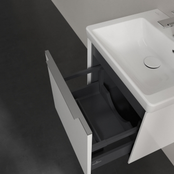 Villeroy & Boch Subway 3.0 Wall Hung 1-Drawer Vanity Unit with Basin 500mm Wide - Brilliant White with Glossy Aluminium Handle