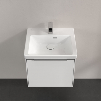 Villeroy & Boch Subway 3.0 Wall Hung 1-Drawer Vanity Unit with Basin 500mm Wide - Brilliant White with Glossy Aluminium Handle