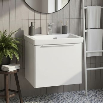 Villeroy & Boch Subway 3.0 Wall Hung 1-Drawer Vanity Unit with Basin 500mm Wide - Brilliant White with Glossy Aluminium Handle | Product Image