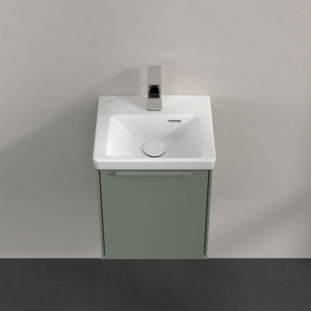 Villeroy & Boch Subway 3.0 Wall Hung 1-Door Vanity Unit with Basin 370mm Wide - Soft Green with Monochrome Handle | Product Image