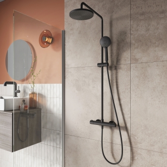 Villeroy & Boch Universal Thermostatic Round Bar Mixer Shower with Shower Kit and Fixed Head - Matt Black | Product Image