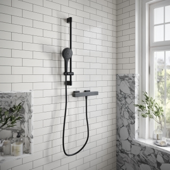 Villeroy & Boch Universal Thermostatic Square Bar Mixer Shower with Shower Riser Kit - Matt Black | Product Image
