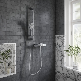 Villeroy & Boch Universal Thermostatic Square Bar Mixer Shower with Shower Riser Kit - Chrome | Product Image