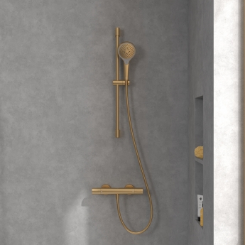 Villeroy & Boch Verve Slider Rail Shower Kit with Three Function Handset - Brushed Gold