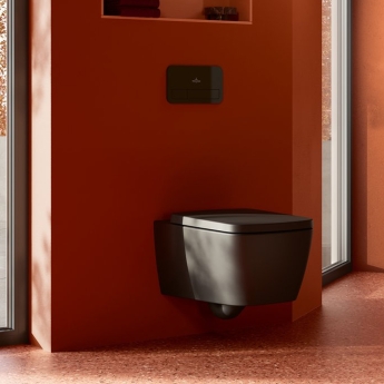 Villeroy & Boch ViConnect Flat Dual Button Toilet Flush Plate - Glass Glossy Black | Product Image