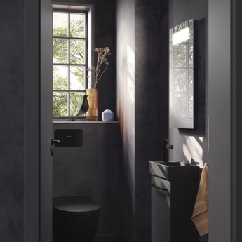 Villeroy & Boch ViConnect Flat Dual Button Toilet Flush Plate - Glass Glossy Black | Product Image