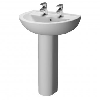 Vitra Layton Cloakroom Basin and Full Pedestal 450mm Wide 2 Tap Hole