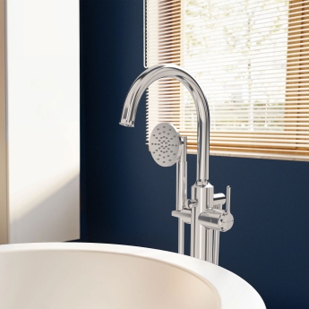 Vitra Origin Classic Freestanding Bath Shower Mixer Tap with Shower Kit - Chrome | Product Image