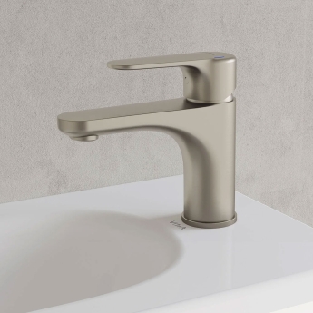 Vitra Root Round Compact Basin Mixer Tap - Brushed Nickel | Product Image