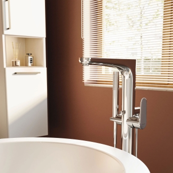 Vitra Root Freestanding Bath Shower Mixer Tap with Shower Kit - Chrome | Product Image
