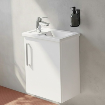 Vitra Root Flat Compact Wall Hung 1-Door RH Vanity Unit with Basin 450mm Wide - High Gloss White | Product Image