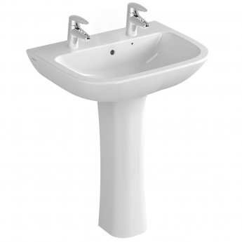 Vitra S20 Wash Basin and Full Pedestal 600mm Wide 2 Tap Hole