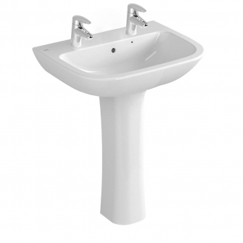 Vitra S20 Wash Basin and Full Pedestal 600mm Wide 2 Tap Hole