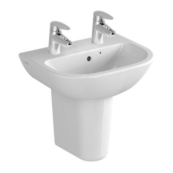 Vitra S20 Cloakroom Basin and Small Semi Pedestal 450mm Wide 2 Tap Hole | Product Image