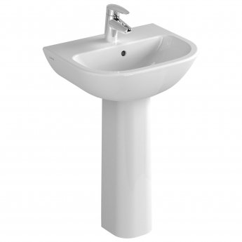 Vitra S20 Cloakroom Basin and Full Pedestal 450mm Wide 1 Tap Hole