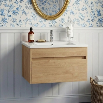 Vitra S50+ Wall Hung 1-Drawer Vanity Unit with Basin 800mm Wide - Golden Oak | Product Image