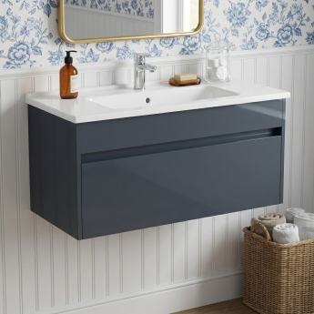 Vitra S50+ Wall Hung 1-Drawer Vanity Unit with Basin 1000mm Wide - Anthracite High Gloss | Product Image