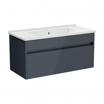 Vitra S50+ Wall Hung 1-Drawer Vanity Unit with Basin 1000mm Wide - Anthracite High Gloss