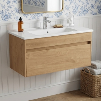 Vitra S50+ Wall Hung 1-Drawer Vanity Unit with Basin 1000mm Wide - Golden Oak | Product Image