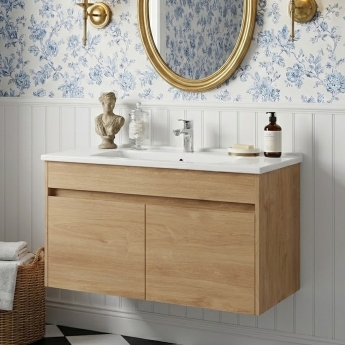 Vitra S50+ Wall Hung 2-Door Vanity Unit with Basin 1000mm Wide - Golden Oak | Product Image