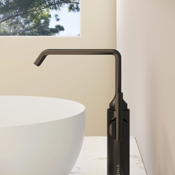 Vitra Suit Single Lever Side Action Tall Basin Mixer Tap - Glossy Black | Product Image