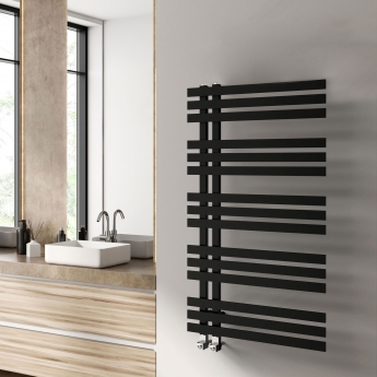 Vogue Aquila Matt Black Designer Heated Towel Rail | Product Image