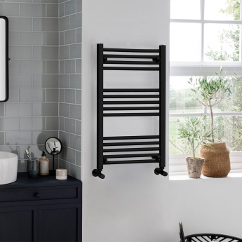 Vogue Axis Straight Heated Towel Rail 800mm H x 500mm W - Matt Black | Product Image