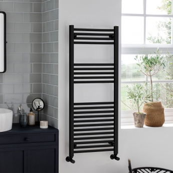 Vogue Axis Matt Black Straight Heated Ladder Towel Rail | Product Image