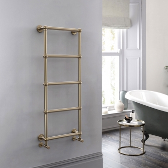 Vogue Ballerina Wall Mounted Heated Towel Rail 1193mm H x 498mm W - Focus Brushed Brass | Product Image