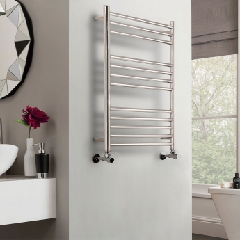 Vogue Chube Straight Heated Ladder Towel Rail 800mm H x 300mm W - Polished Stainless Steel | Product Image