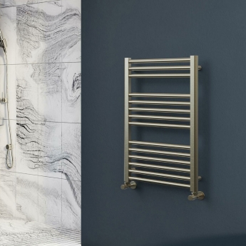 Vogue Focus Metallics Straight Heated Ladder Towel Rail 800mm H x 500mm W - Satin Brushed Nickel | Product Image