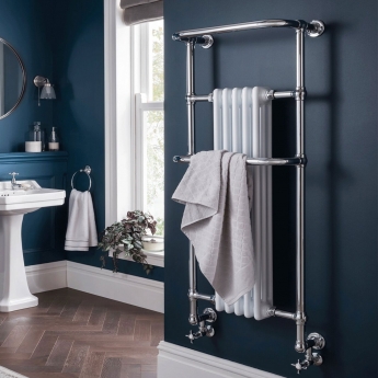 Vogue Regency Tall Heated Radiator Towel Rail 1403mm H x 575mm W - Chrome/White | Product Image
