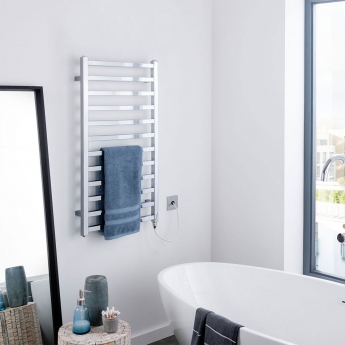 Vogue Serene Electric Chrome Square Tube Ladder Towel Rail | Product Image