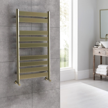 Vogue Vela Focus Brushed Brass Designer Heated Ladder Towel Rail | Product Image