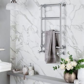 Vogue Vintage Wall Mounted Heated Towel Rail 750mm H x 475mm W - Chrome | Product Image