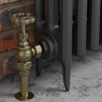 West Rosa Traditional Manual Radiator Valve and Lockshield Angled - Antique Brass | Product Image