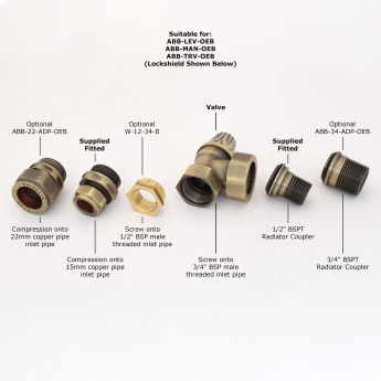 West Abbey Throttle Angled Manual Radiator Valve and Lockshield - Old English Brass | Product Image