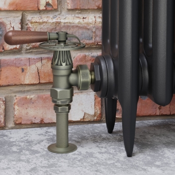 West Abbey Throttle Angled Manual Radiator Valve and Lockshield - Old English Brass | Product Image