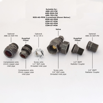 West Abbey Throttle Angled Manual Radiator Valve and Lockshield - Light Pewter | Product Image