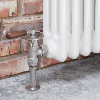 West Abbey Throttle Angled Manual Radiator Valve and Lockshield - Satin Nickel | Product Image