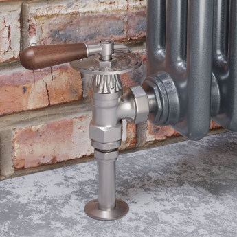 West Abbey Throttle Angled Manual Radiator Valve and Lockshield - Satin Nickel | Product Image