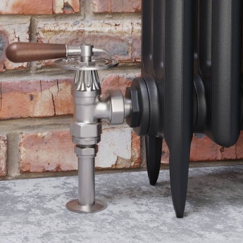 West Abbey Throttle Angled Manual Radiator Valve and Lockshield - Satin Nickel | Product Image